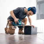 circular saw carpenter using circular saw wood